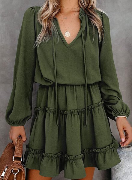 

Regular Fit Casual Dress With No, Army green, Mini Dresses