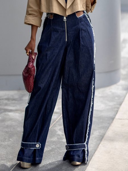

Denim Plain Urban Hollow Out Jeans, Blue, Jeans