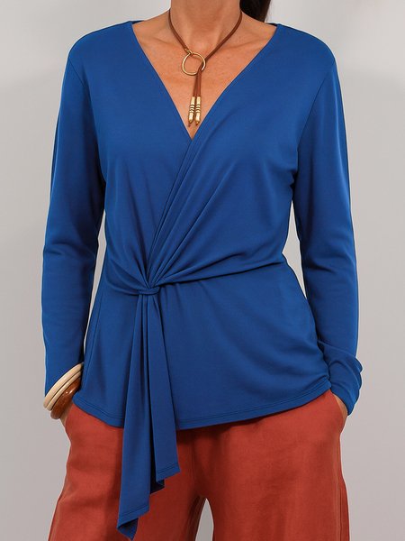 

Yarn-dyed Casual Loose Long Sleeve Solid Color Lace-up Knit Cardigan Top, Blue, Sweaters & Cardigans
