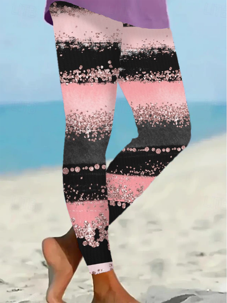 

Women Abstract Casual All Season Printing Long Leggings, Pink, Leggings