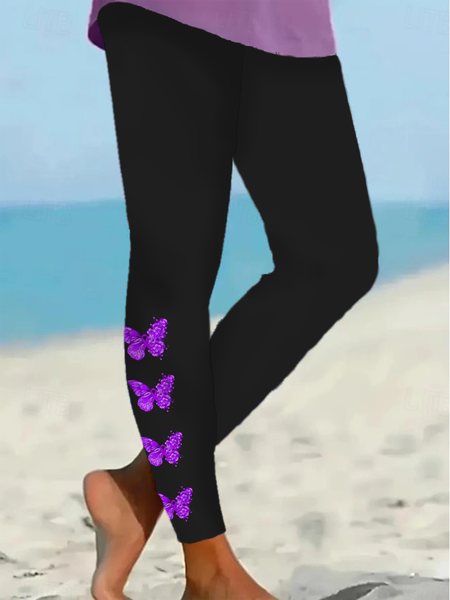 

Women Butterfly Casual All Season Printing Long Leggings, Black, Leggings