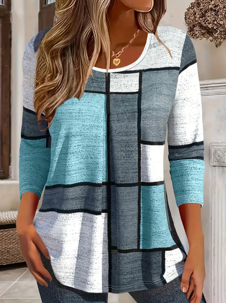

Women Plaid Long Sleeve Tee T-shirt Crew Neck Printing Casual Spring/Fall Graphic Tee Top, Blue, T-Shirts