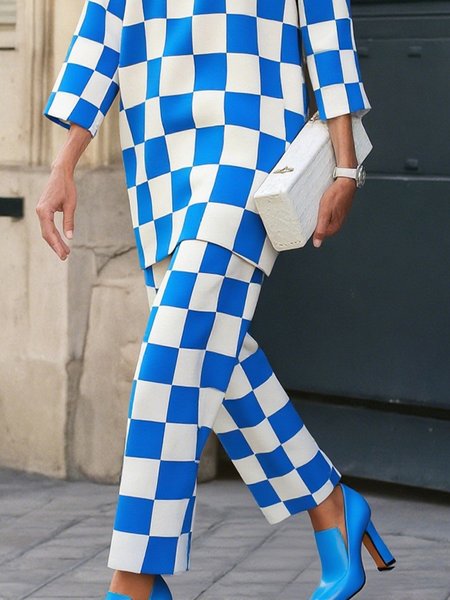 

Urban Plaid Printing Straight Pants, Blue, Pants