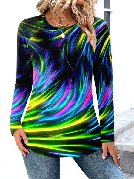 

Casual Color Block Crew Neck Long Sleeve T-shirt, Black, T-shirts