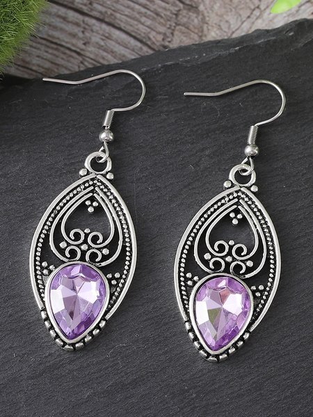 

Personalized Retro Style Men And Women Inlaid Purple Zircon Earrings Fashionable Hollow Purple Crystal Earrings, Silver, Accessories