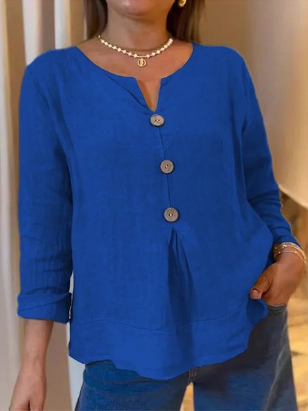 

Casual Plain Buttoned V Neck Blouse, Blue, Blouses & Shirts
