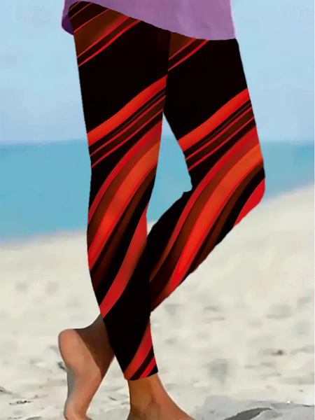 

Women Abstract Casual All Season Printing Long Leggings, Black-red, Leggings
