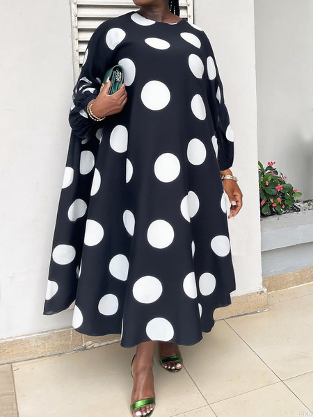 

Elegant Polka Dots Printing Maxi Dress, Black, Maxi Dresses