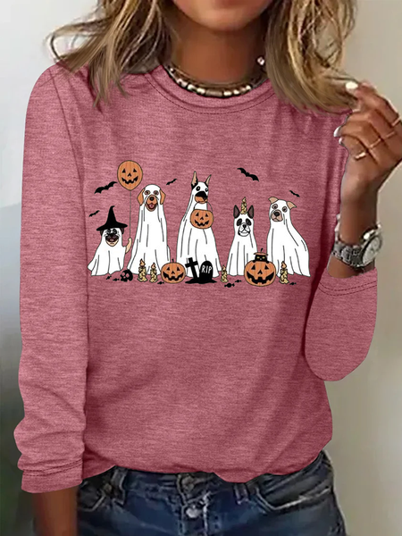 

Crew Neck Long Sleeve Halloween Regular Medium Elasticity Loose Blouse For Women, Watermelon, T-shirts