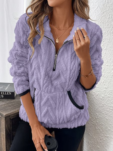 

Casual V Neck Plain Sweatshirt, Purple, Hoodies & Sweatshirts