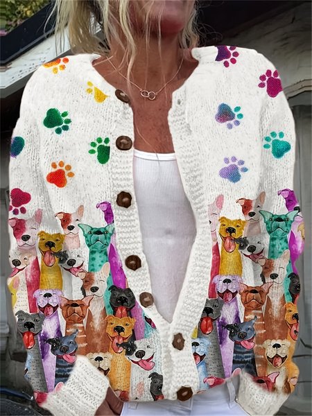 

Women Knitted Geometric Long Sleeve Comfy Vintage Cardigan, Color2, Cardigans