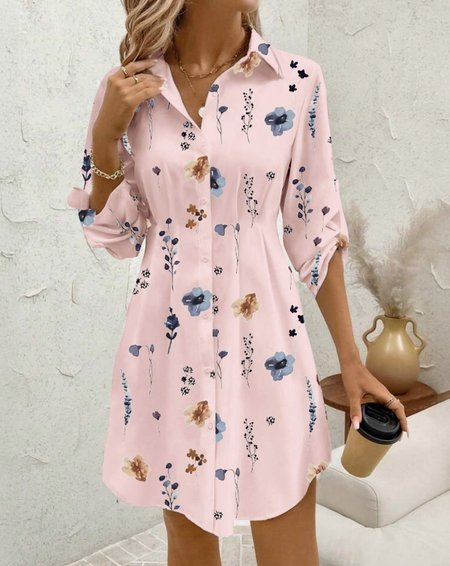 

Casual Shirt Collar Regular Fit Dress With No, Pink, Dresses