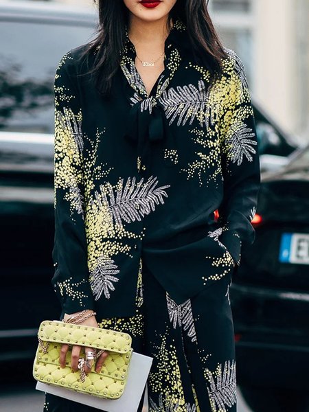 

Urban Floral Printing Shirt Collar Shirt, As picture, Blouses and Shirts