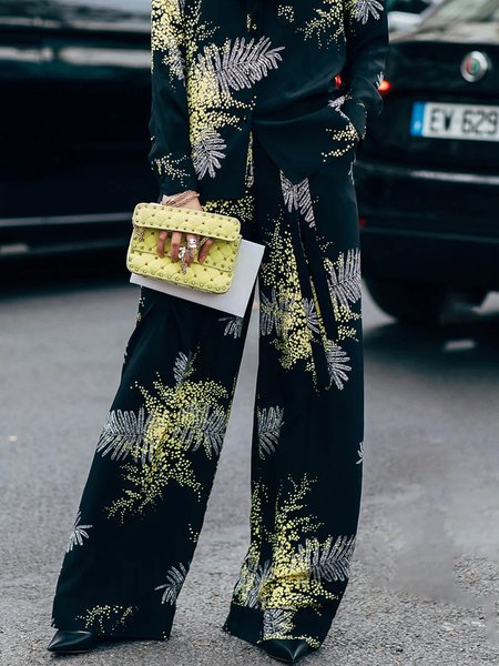 

Urban Floral Printing Wide Leg Pants, As picture, Pants
