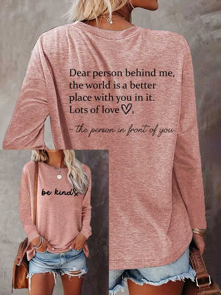 

Crew Neck Long Sleeve Text Letters Regular Medium Elasticity Loose Blouse For Women, Watermelon, Blouses