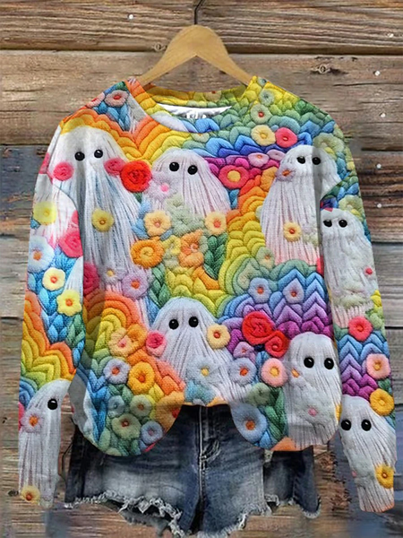 

Halloween Cute 3D Ghost Art Pattern Casual Crew Neck Sweatshirt, Color2, Hoodies & Sweatshirts