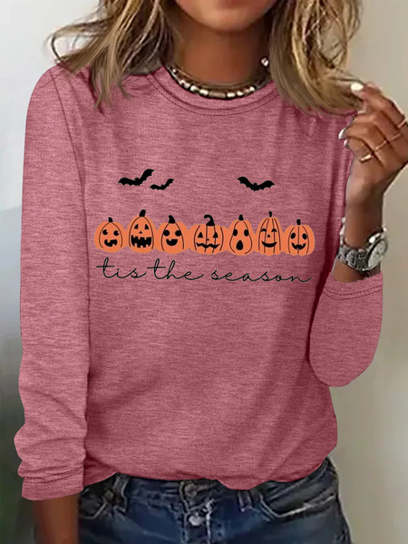 

Crew Neck Long Sleeve Halloween Regular Medium Elasticity Loose Blouse For Women, Watermelon, T-shirts