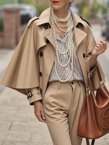 

Urban Dolman Sleeve Buttoned Plain Lapel Collar Trench Coat, Khaki, Trench Coats