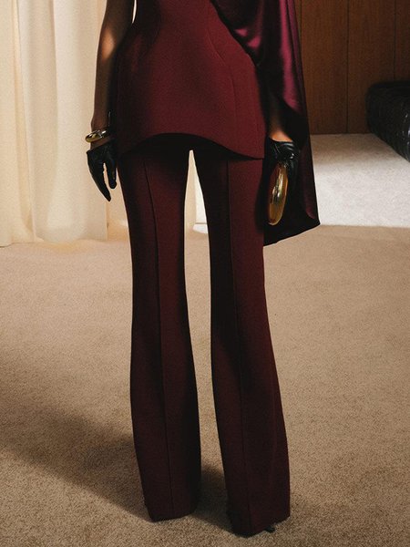 

Elegant Plain Flare Pants, Deep red, Pants