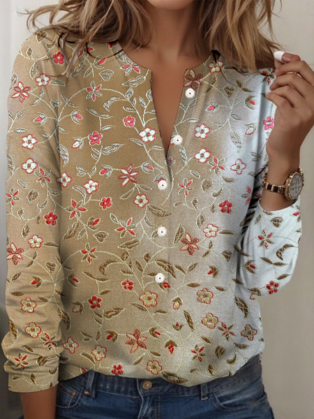 

Vintage Floral Crew Neck Long Sleeve T-shirt, Color2, T-shirts