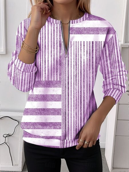 

Casual Crew Neck Striped Sweatshirt, Purple, Hoodies & Sweatshirts