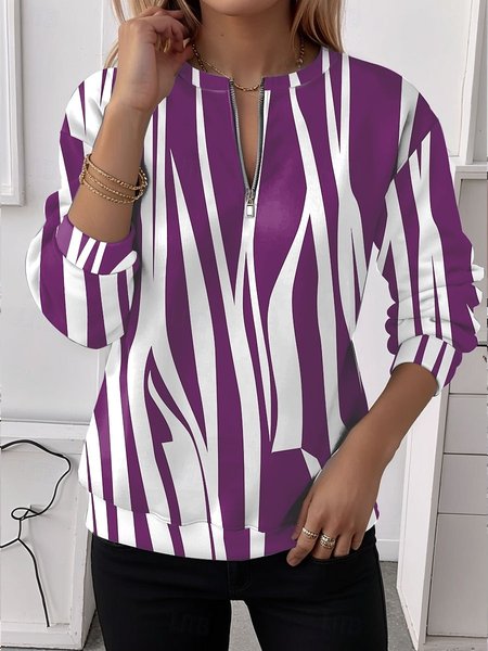 

Casual Crew Neck Striped Sweatshirt, Purple, Hoodies & Sweatshirts