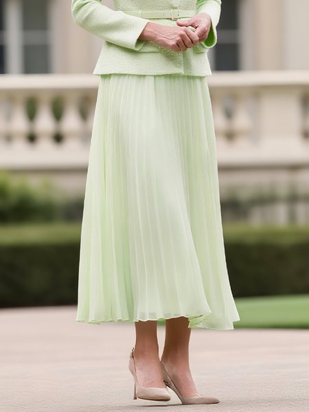 

Elegant Pleated Plain Maxi Skirt, Green, Skirts
