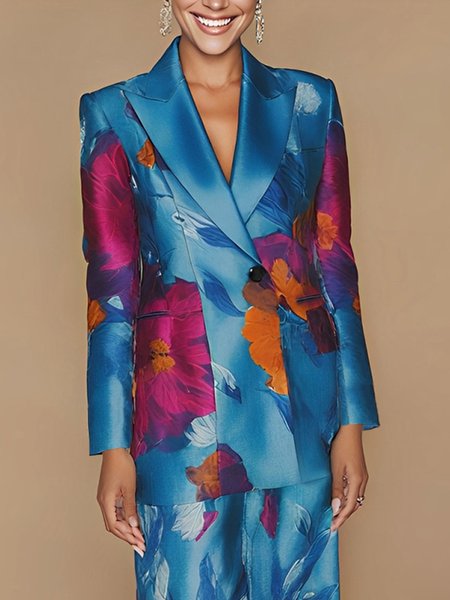 

Urban Printing Floral Lapel Collar Blazer, Blue, Blazers