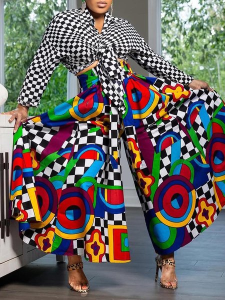 

Urban Abstract Graphic Printing Wide Leg Pants, As picture, Pants