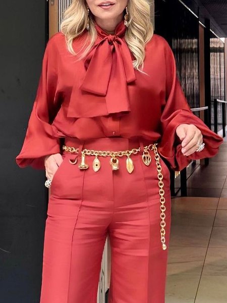 

Urban Plain Balloon Sleeve Shirt, Red, Blouses and Shirts