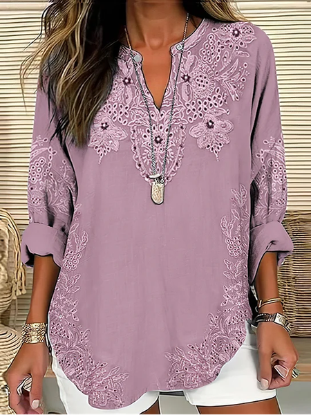 

Women Floral Long Sleeve Blouse Spring/Fall Printing V Neck Daily Casual Top, Pink, Shirts