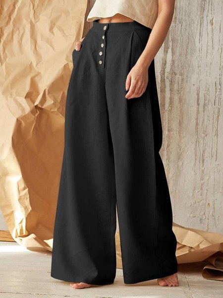 

Women's Elastic Waist H-Line Wide Leg Pants Daily Going Out Pants Khaki Casual Split Joint Plain Spring/Fall Pants, Black, Pants