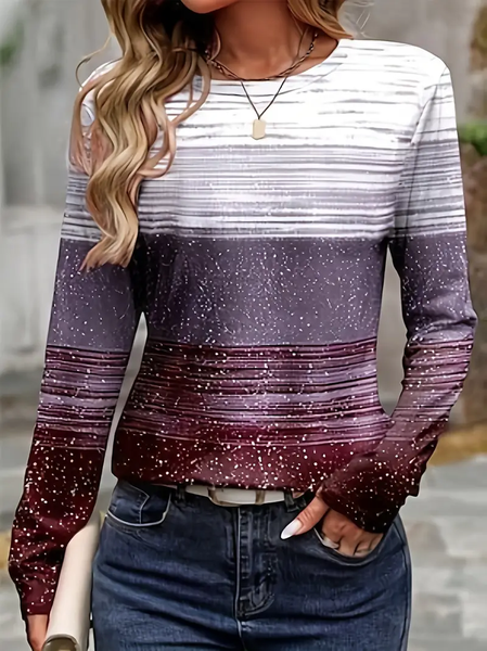 Women Striped Long Sleeve Tee T-shirt Crew Neck Printing Casual Spring/Fall Graphic Tee Top