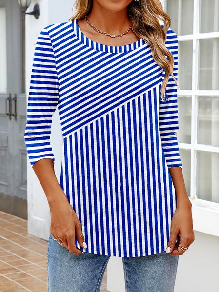 

Vintage Plaid Crew Neck Long Sleeve T-shirt, Blue, T-shirts