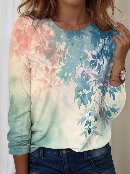 

Casual Ombre Crew Neck Long Sleeve T-shirt, Blue, T-shirts