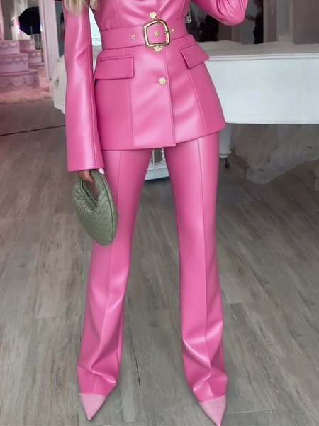 

Urban Plain Faux Leather Pants, Pink, Pants