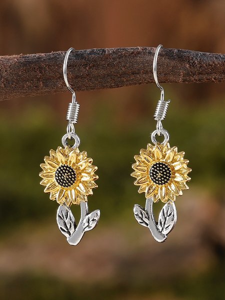 

Retro Simple Sunflower Earrings Pendant Women Fashion Popular Bohemian Plant Flower Earrings, Silver, Earrings