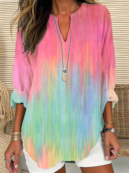 

V Neck Long Sleeve Abstract Printing Regular Loose Blouse For Women, As picture, Blouses