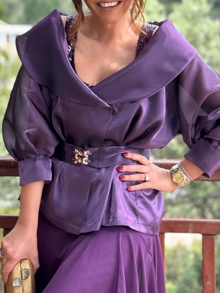 

Elegant Plain Shawl Collar Jacket With Belt, Purple, Jackets