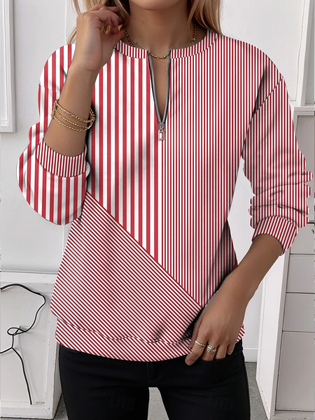 

Casual Crew Neck Striped Sweatshirt, Red, Hoodies & Sweatshirts