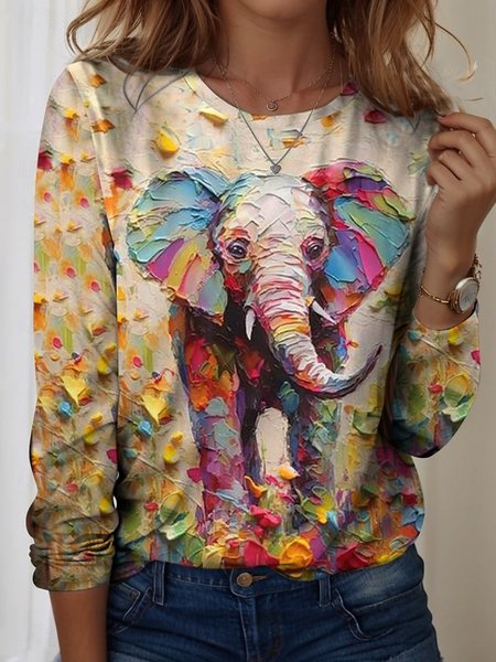 

Casual Animal Crew Neck Long Sleeve T-shirt, Color3, T-shirts