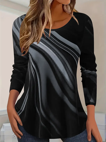 

Casual Abstract Crew Neck Long Sleeve T-shirt, Gray, T-shirts