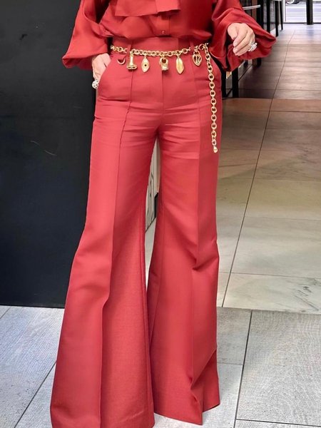 

Urban Plain Wide Leg Pants No Belt, Red, Pants