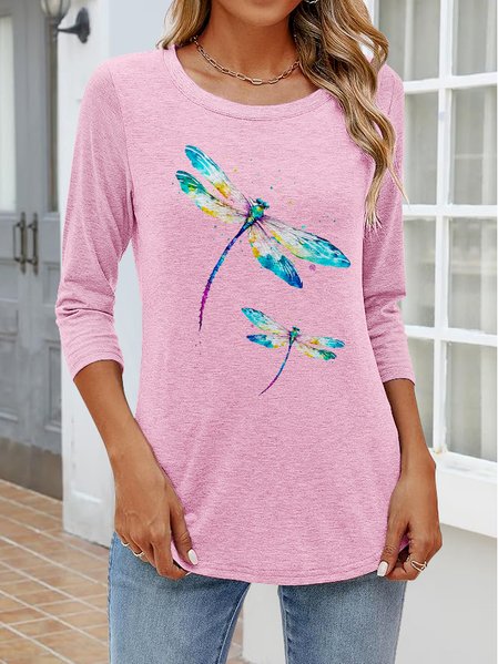 

Vintage Plaid Crew Neck Long Sleeve T-shirt, Pink, T-shirts