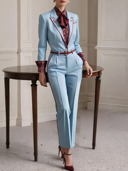 

Urban Color Block Shawl Collar Shirt Jumpsuit With Belt, Blue, Jumpsuits