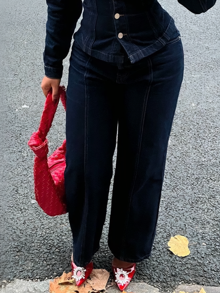 

Denim Pockets Loose Casual Jeans, Blue, Jeans