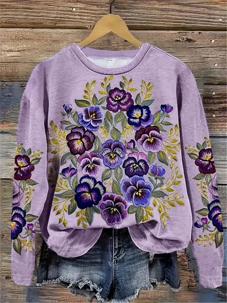 

Women Floral Crew Neck Printing Casual Spring/Fall Long Sleeve Sweatshirt, Purple, Sweatshirts & Hoodies