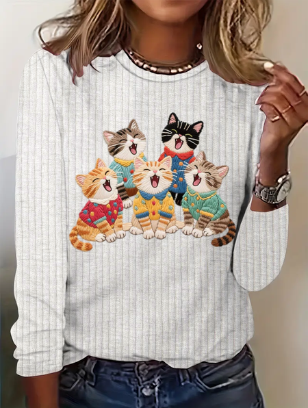 

Vintage Animal Crew Neck Long Sleeve T-shirt, Color1, T-shirts