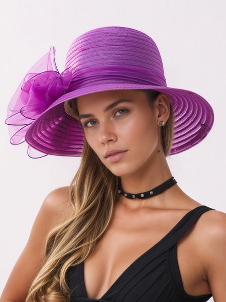 

3D flower decorated hat, Purple, Hats