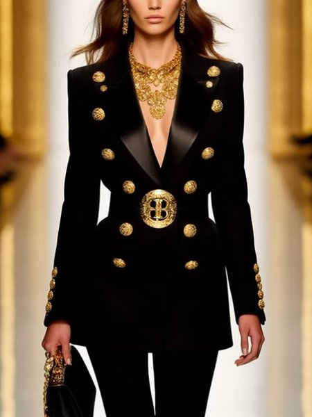 

Urban Buttoned Plain Lapel Collar Blazer, Black, Blazers